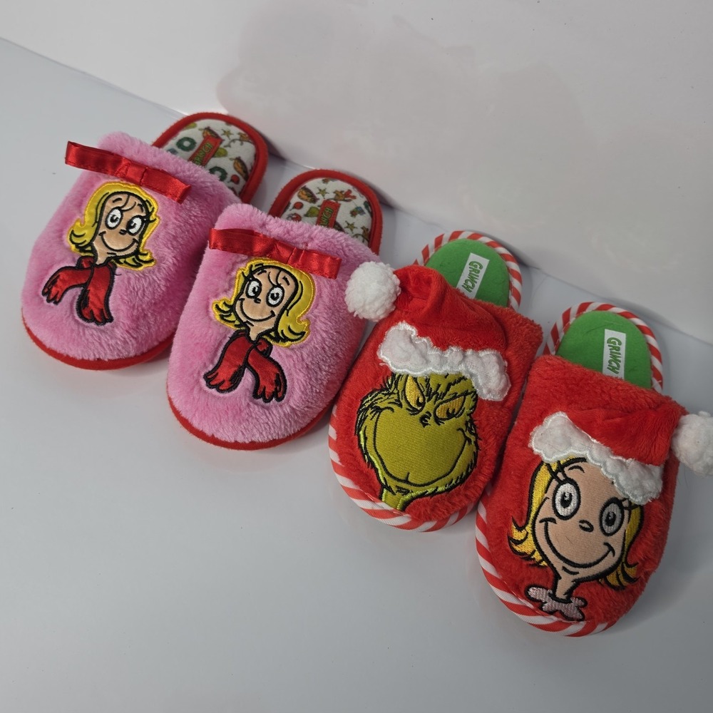 Dr. Seuss The Grinch & Cindy Lou Who Slippers House Shoes Size 11/12 Lot Of 2 Pr